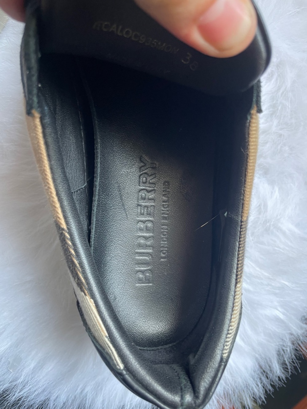 Burberry Black Leather Sneakers with Signature Check Panels - Picture 6 of 7